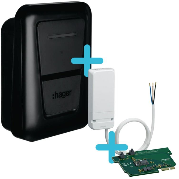Hager Witty Plus laadpaal 22kW MID type 2 met WCD - zwart + P1 draadloze (RF) load balancing