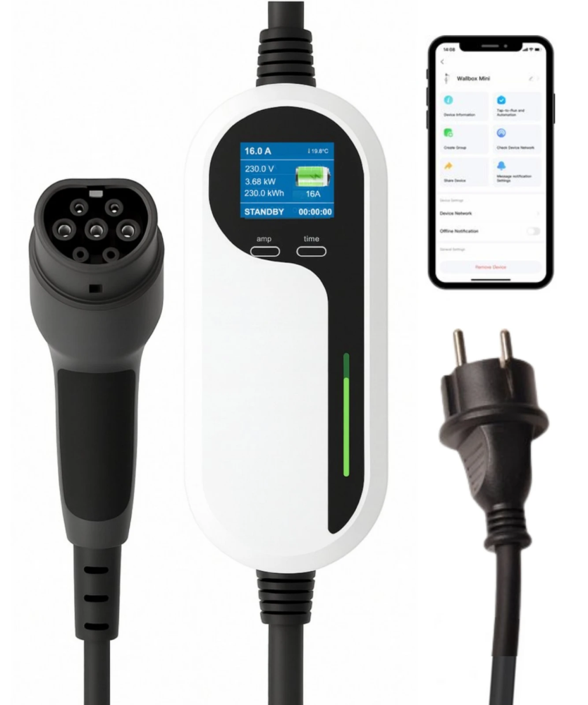 Loady mobiele laadpaal 3,7kW met app schuko 16A naar type 2 kabel 5 meter (CX-PC-001-5M-APP)