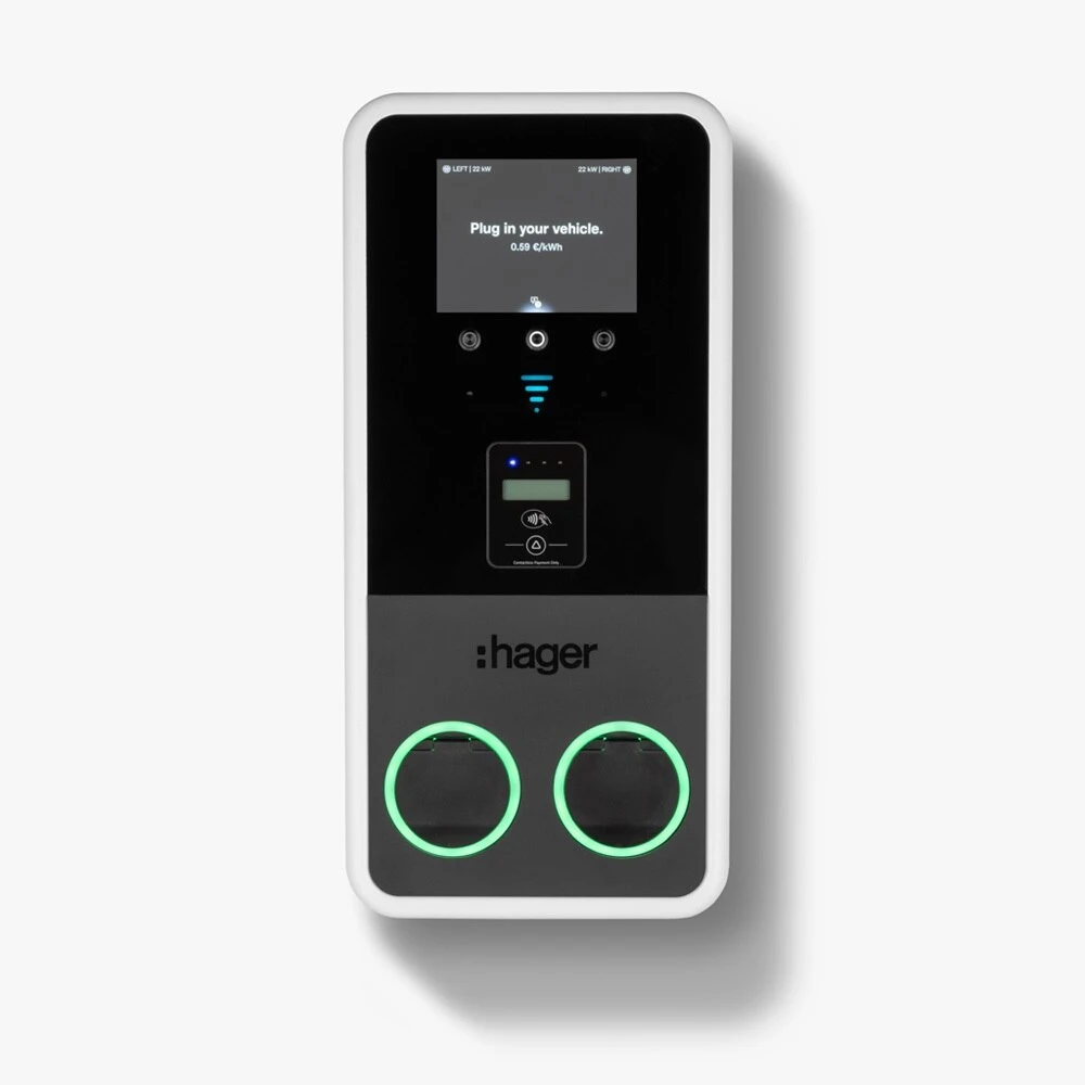 Hager Witty Park 2 laadpaal 2x22kW Type 2 socket vloermontage - zwart